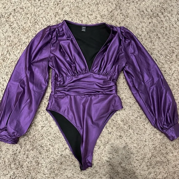 Purple PU Leather Women's Bodysuit - Picture 2 of 7